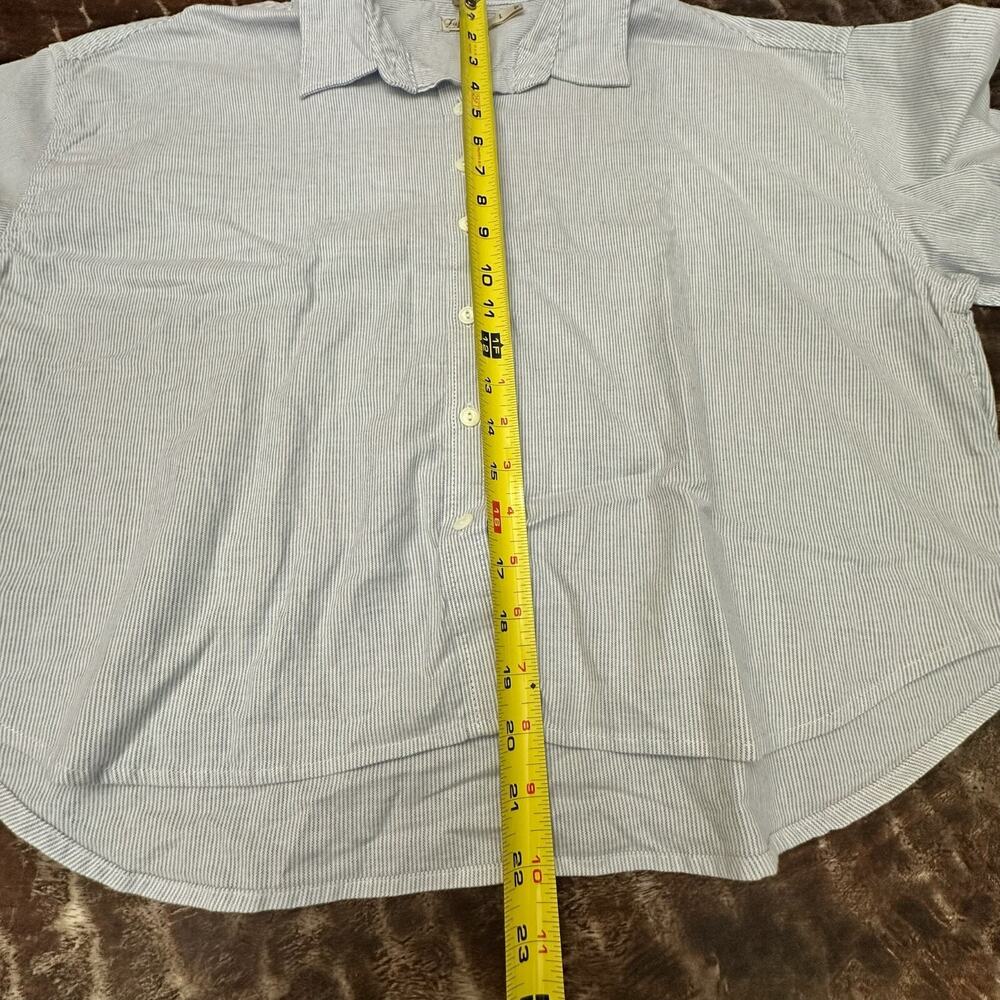 Faherty Stretch Oxford Button Down Shirt Mens Large Blue White Pinstripe Pocket - Picture 7 of 8